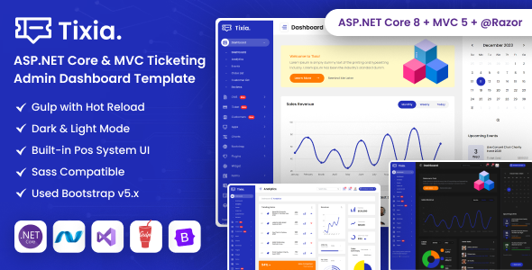 Tixia - ASP.NET Core & MVC Ticketing Admin Dashboard Template