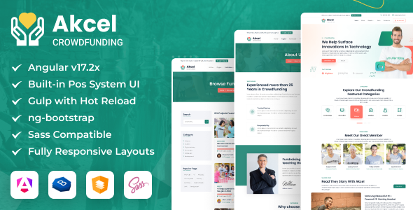Preview image for Akcel - Angular 17+ Crowdfunding & Charity Template