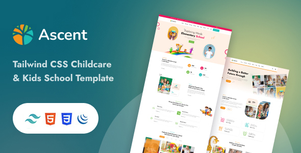 Product preview supplied for Ascent - Tailwind CSS Childcare & Kids School HTML Template