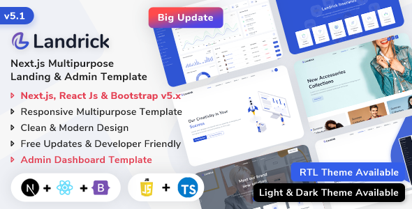 Landrick - Next Js Multipurpose Landing & Admin Dashboard Template (Javascript & Typescript)