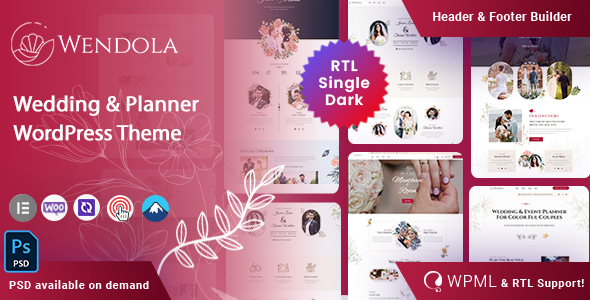 Product preview supplied for Wendola -  Wedding WordPress Theme