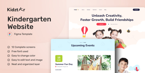 Kidztar - Kindergarten Website Figma Template