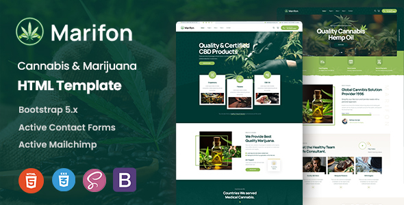 Product preview supplied for Marifon - Cannabis & Marijuana HTML Template