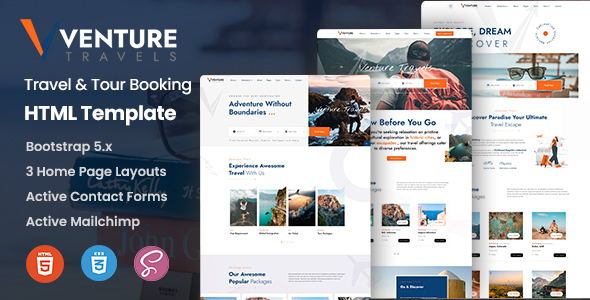 Venture - Travel Agency & Tour Booking HTML Template listing image