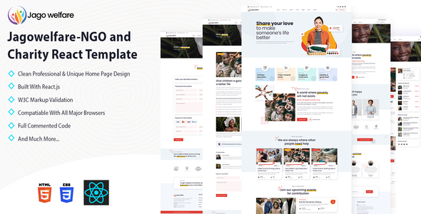Product preview supplied for Jagowelfare - NGO and Charity React Template