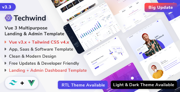 Preview image for Techwind - Vue Multipurpose App, Saas & Software Landing & Admin Dashboard Template