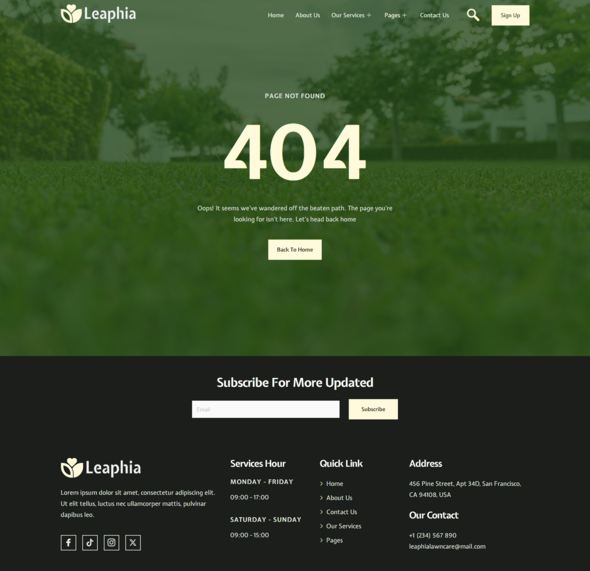 Leaphia - Lawn Garden Care Services Elementor Template Kit listing image