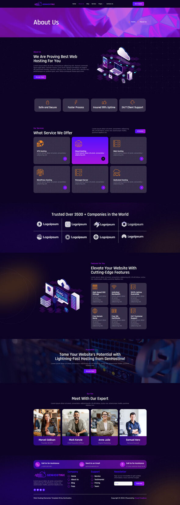 Genhostinx - Web Hosting Elementor Template Kit
