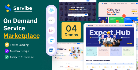Servibe - On Demand Service Marketplace Tailwind CSS React Next JS Template