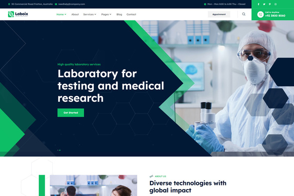 Laboix - Laboratory & Research Elementor Template Kit product preview