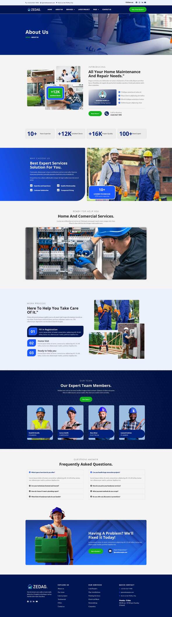 Zedag - Plumber & Handyman Services Elementor Pro Template Kit