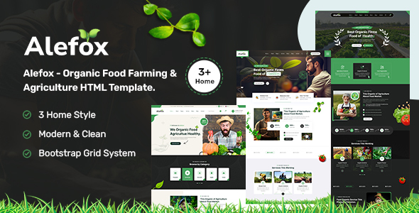 Product preview supplied for Alefox - Organic Food Farming & Agriculture HTML Template