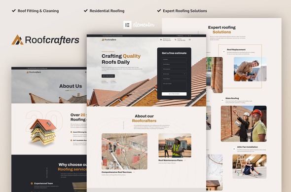 Roofcrafters - Roofing Company Elementor Pro Template Kit