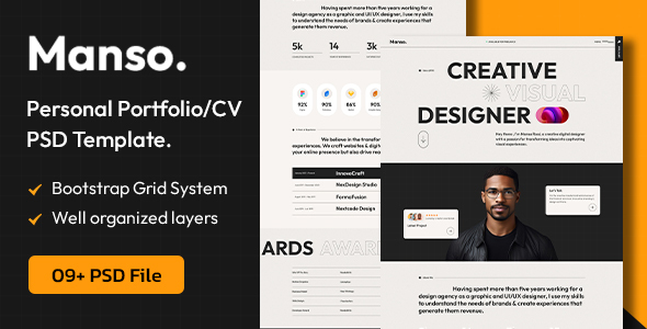 Product preview supplied for Manso - Personal Portfolio/CV PSD Template