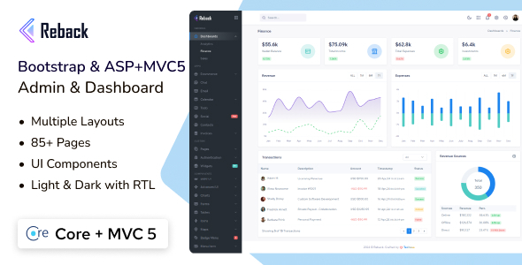 Reback - ASP Core + MVC 5 Admin Dashboard Template listing image
