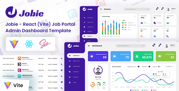Product preview supplied for Jobie - React (Vite) Job Portal Admin Dashboard Template