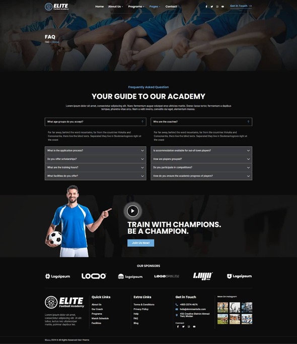 Elite - Football Academy Elementor Template Kit