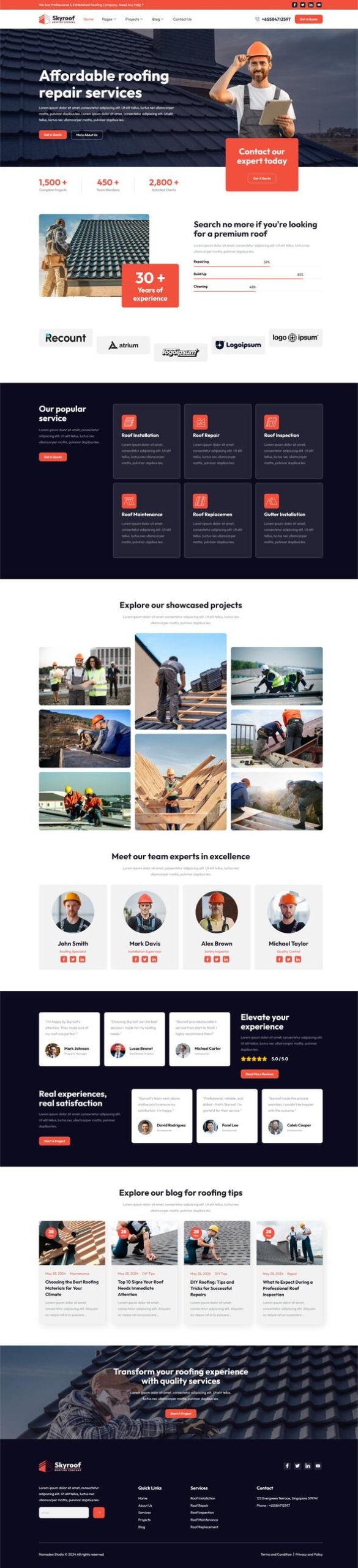 Skyroof - Roofing Company Elementor Template Kit