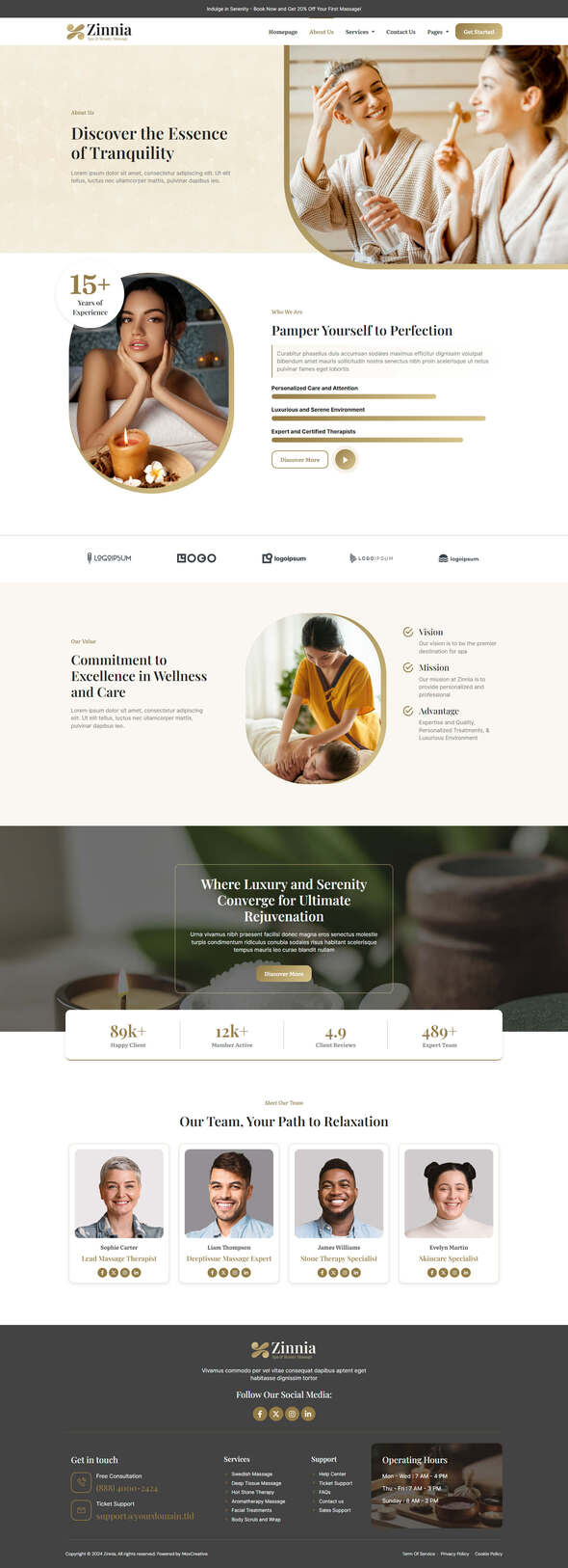Zinnia - Spa & Beauty Care Elementor Pro Template Kit