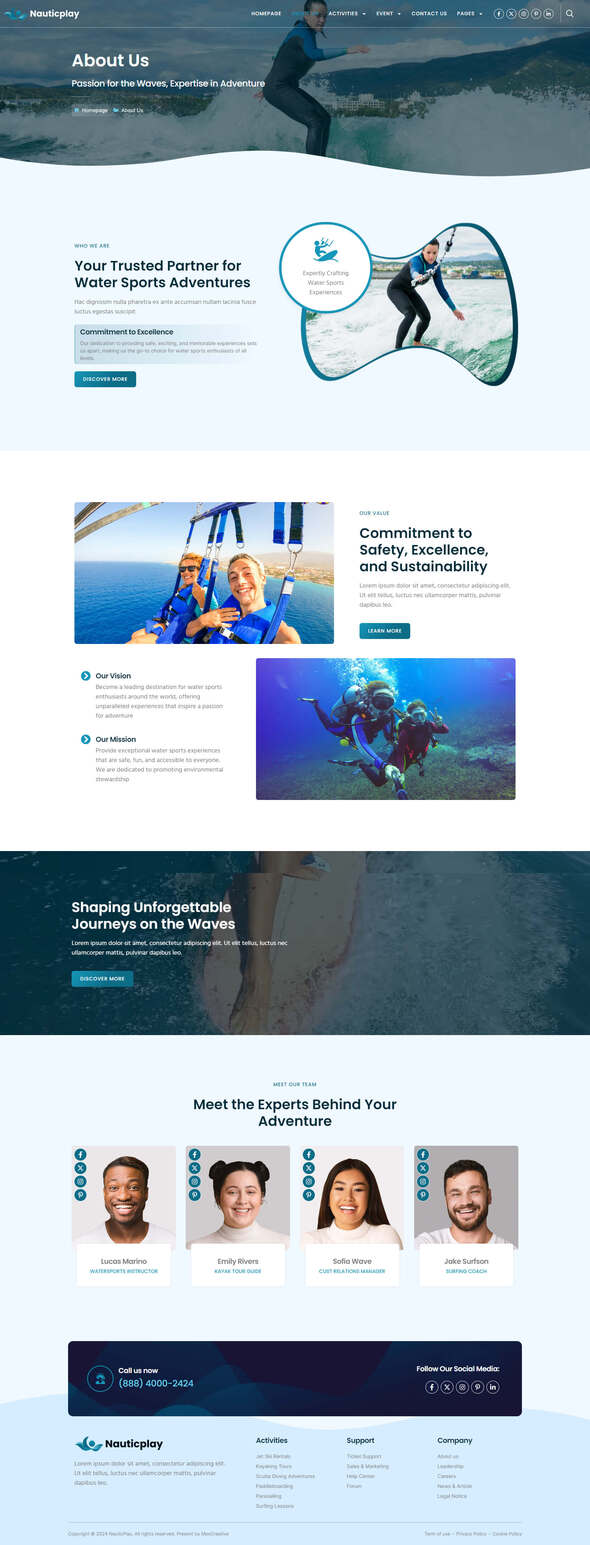 NauticPlay - Water Sports & Surfing Elementor Pro Template Kit