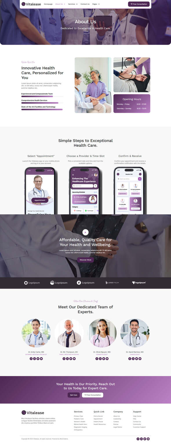 Vitalease - Health Care & Medical Elementor Template Kit