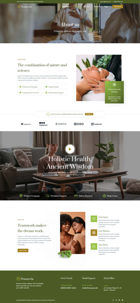 PranaVeda - Ayurveda Treatment & Spa Elementor Pro Template Kit listing image