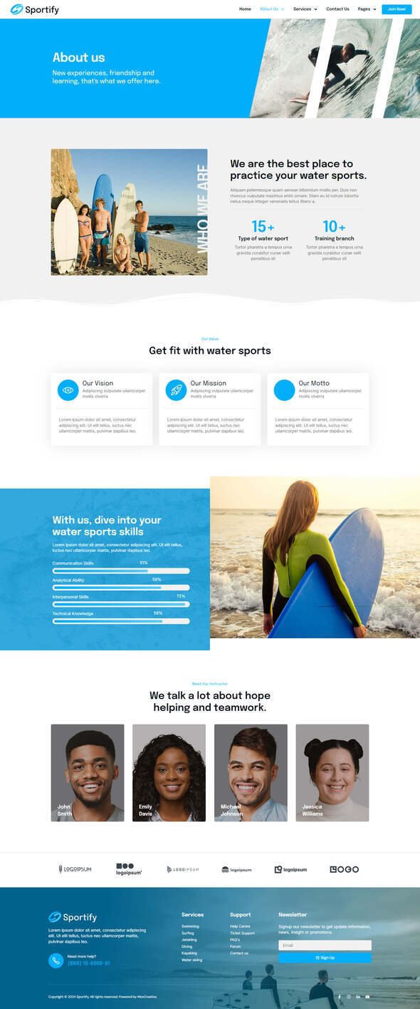 Sportify - Water Sports & Surfing Elementor Pro Template Kit