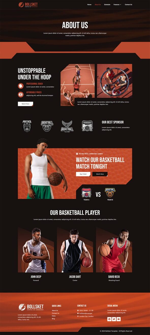 Bollsket - Basketball Club & Sport Elementor Template Kit