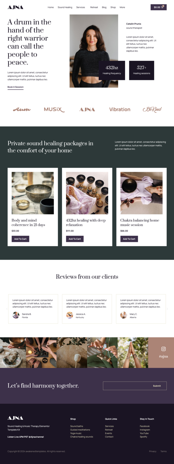 Ajna - Sound Healing & Music Therapy Elementor Pro Template Kit