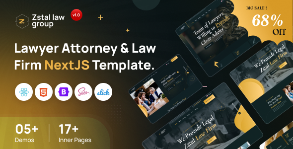 Product preview supplied for Zstal - Lawyer Attorney & Law Firm NextJS Template