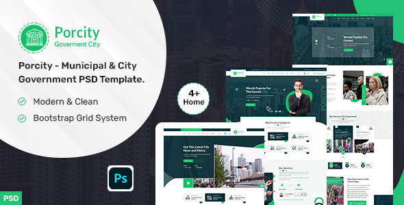 Porcity - Municipal & City Government PSD Template.