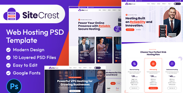 Product preview supplied for SiteCrest | Web Hosting PSD Template