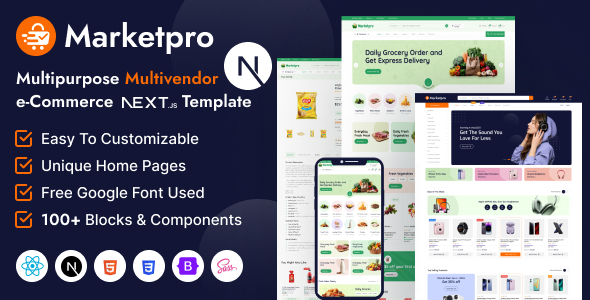 Preview image for MarketPro - eCommerce Multivendor Next JS Template Multipurpose