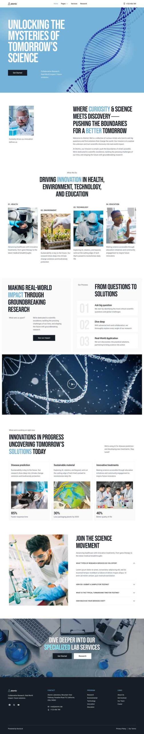 Atomic - Laboratory & Science Research Elementor Template Kit