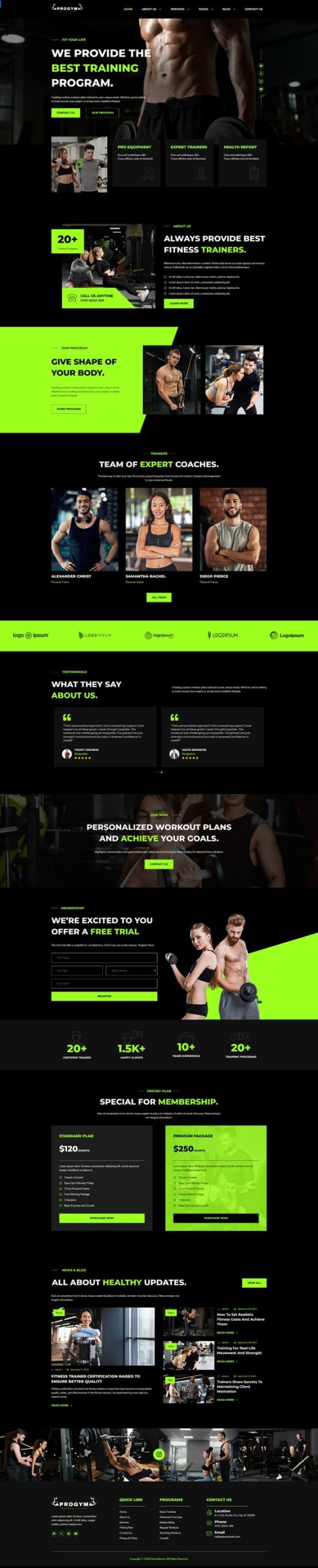 Progym - Personal Trainers & Fitness Elementor Template Kit