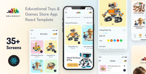 BrainNest - Educational Toys & Games Store React Mobile App | PWA with Laravel Backend