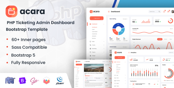 Acara - PHP Ticketing Admin Dashboard Bootstrap Template listing image