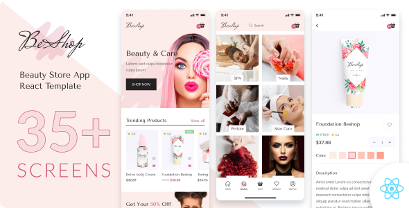 BeShop - Beauty Store & eCommerce React Mobile App | PWA with Backend