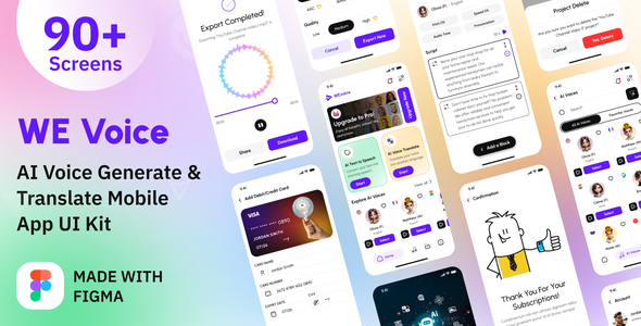 AI-Powered Voice Generation and Translation Mobile App UI Kit Figma Template - WEvoice