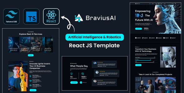 Product preview supplied for BraviusAI – AI & Robotics Tailwind React JS Template