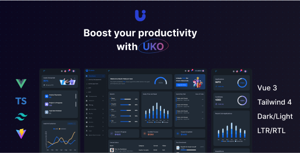 UKO - Vue 3 and Tailwind 4 Admin Dashboard Template product preview