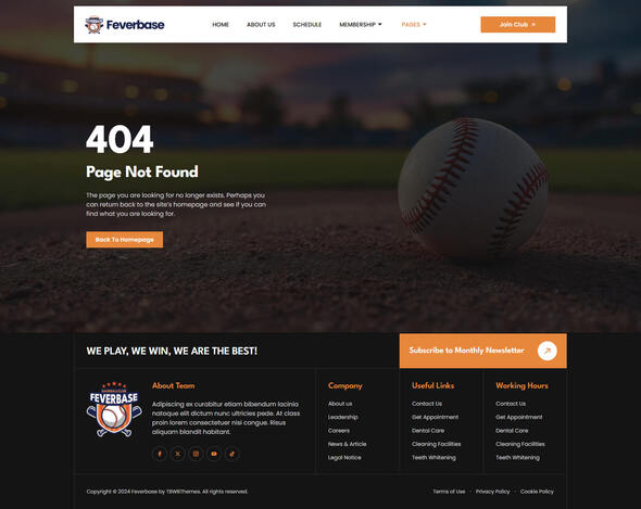 Feverbase - Baseball Team & Sports Club Elementor Template Kit