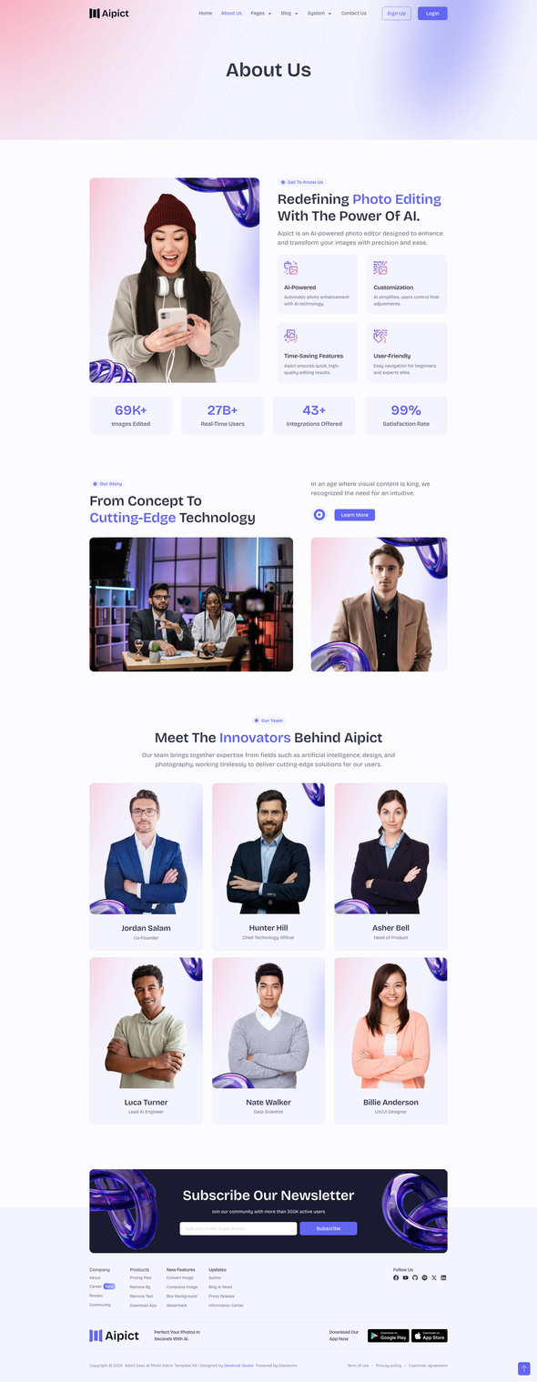 Aipict - Saas AI Photo Editor Website Elementor Pro Template Kit