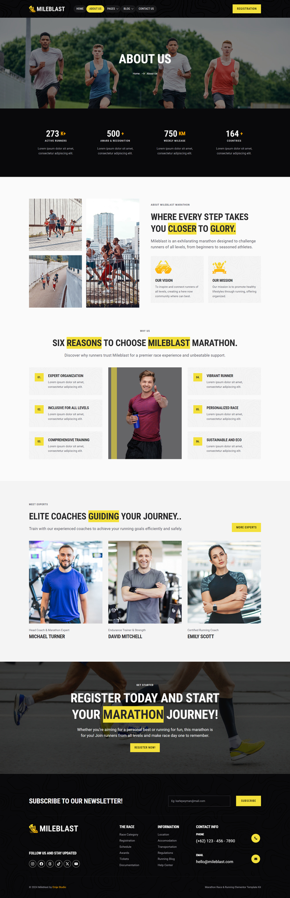 Mileblast - Marathon Race & Running Elementor Template Kit