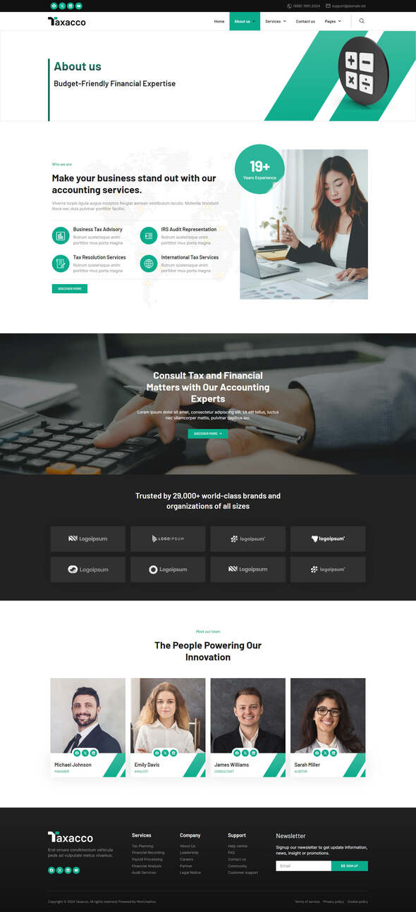 Product preview supplied for Taxacco - Accounting Firm Elementor Pro Template Kit