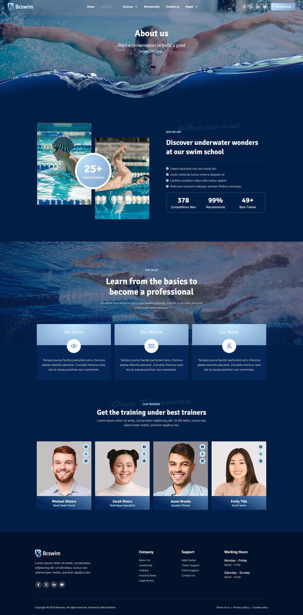 Beswim - Swimming Courses & Training Elementor Pro  Template Kit