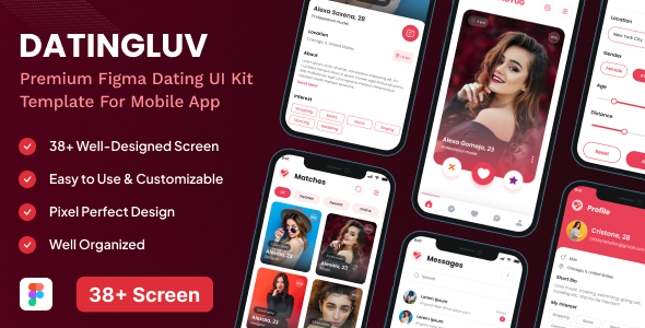 DatingLuv - Premium Figma Dating UI Kit Template for Mobile App