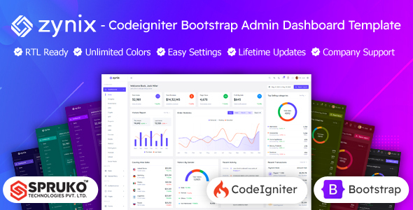Zynix - Bootstrap Codeigniter Admin Panel Template product preview