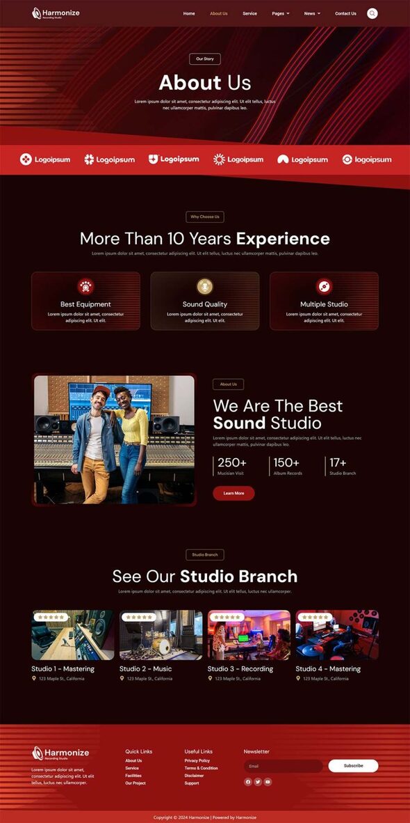 Preview image for Harmonize - Recording Studio Elementor Template Kit