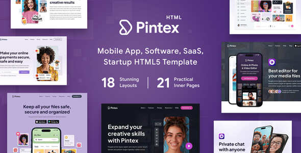 Preview image for Pintex - Mobile App & Software Landing Page HTML Template